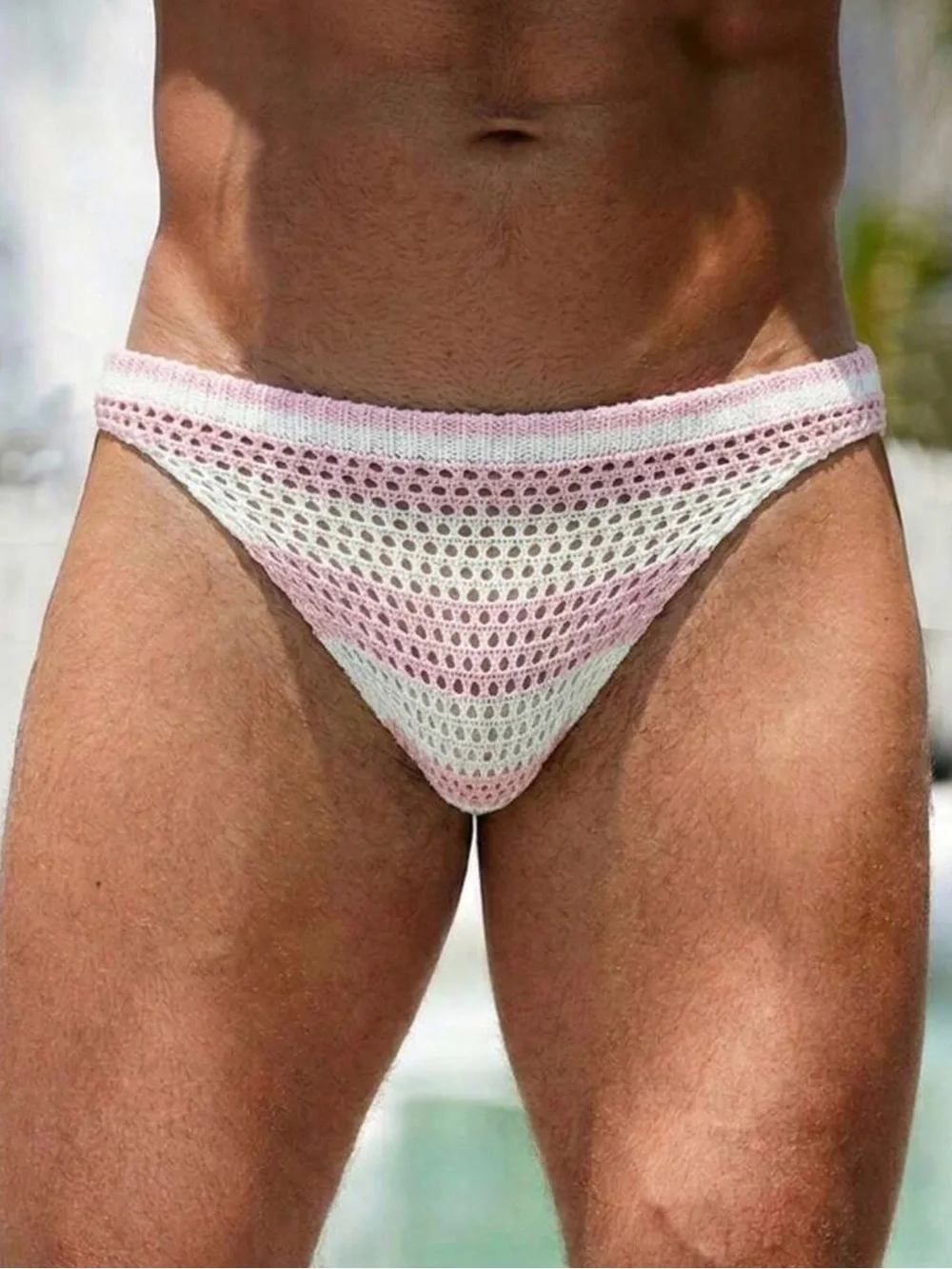 Men's Crochet Bikini Briefs - Pink & White